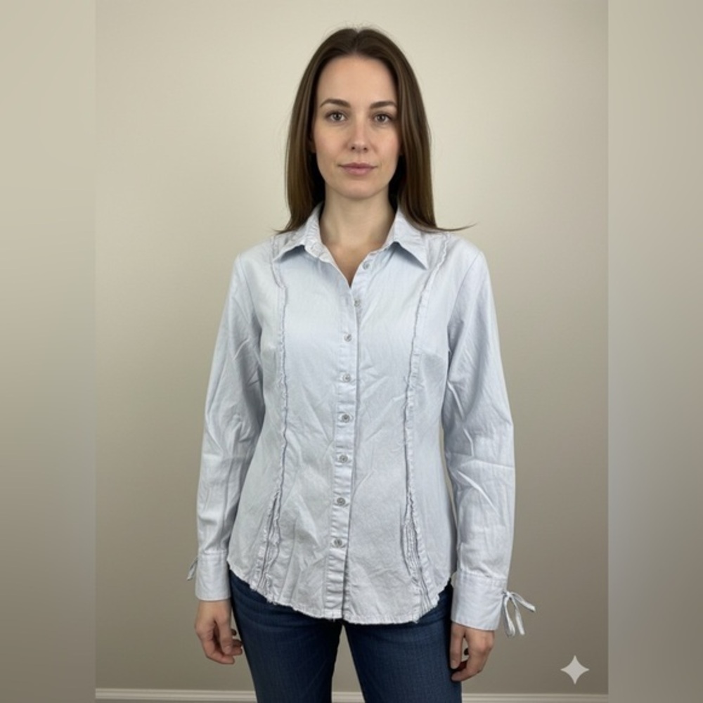 Tucker Women’s Large Blue Collared Cotton Long Sleeve Oxford Shirt Button Up L